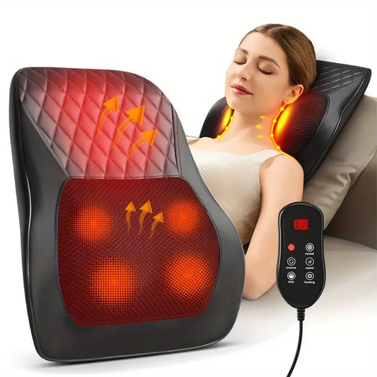 Cordless 3D Kneading Massage Pillow With Heat - Rechargeable Back Massager